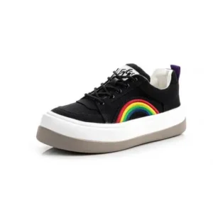 Jarryclub Women Fashion Casual Rainbow Color Block Platform Canvas Platform Shoes