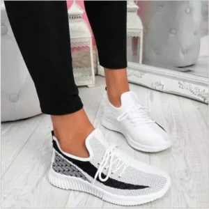 Jarryclub Women Fashion Casual Thick Sole Breathable Fly Woven Thick Sole Lace Up Sneakers