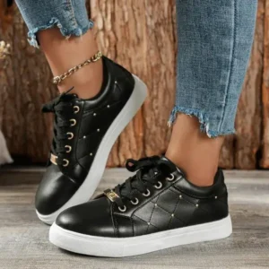 Jarryclub Women Fashion Shallow Toe Round Toe Casual Lace Up Sneakers