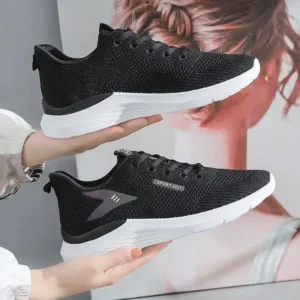 Jarryclub Women Fashion Flyknit Mesh Lace-Up Sneakers