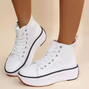 Jarryclub Women Fashion Platform Round Toe Canvas Lace Up Sneakers