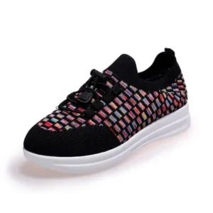 Jarryclub Women Fashion Low-Top Lace-Up Platform Color-Block Fly-Knit Sneakers