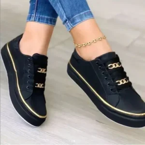 Jarryclub Women Thick Bottom Chain Casual Round Toe Fashion Pu Sneakers