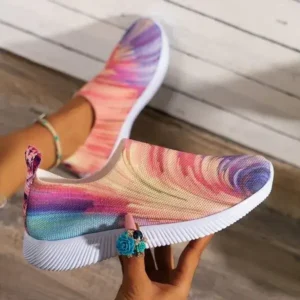 Jarryclub Women Fashion Round Multicolor Gradient Rainbow Mesh Sneakers